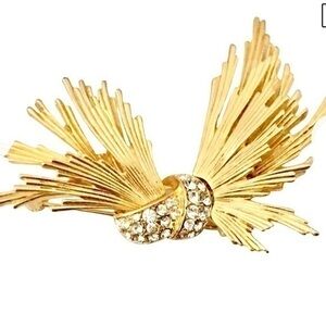 20th Century Art Deco Style Gold & Crystal Rhinestone Brooch RARE